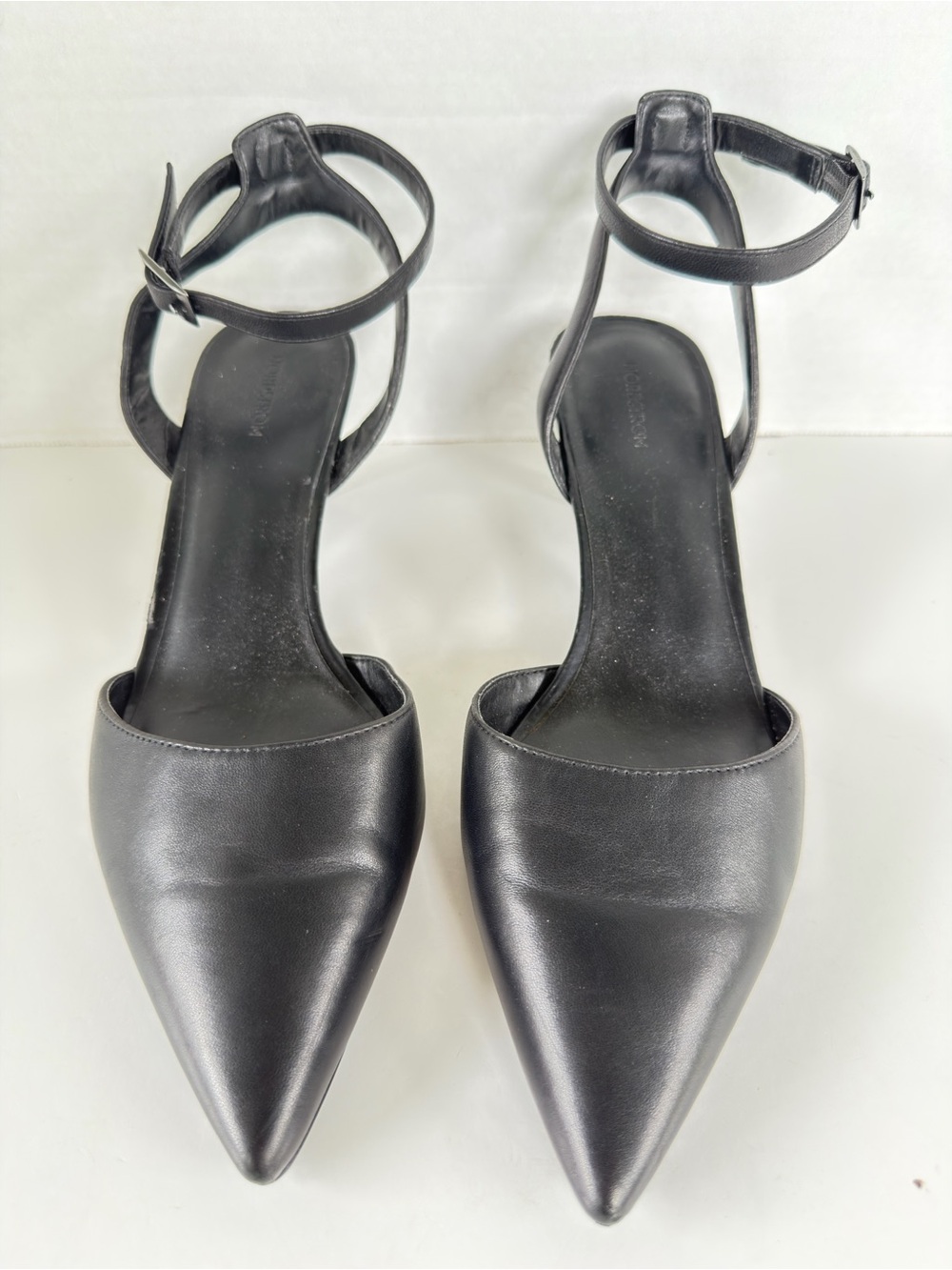 Nordstrom Black Pointed-Ankle Strap Leather Heels